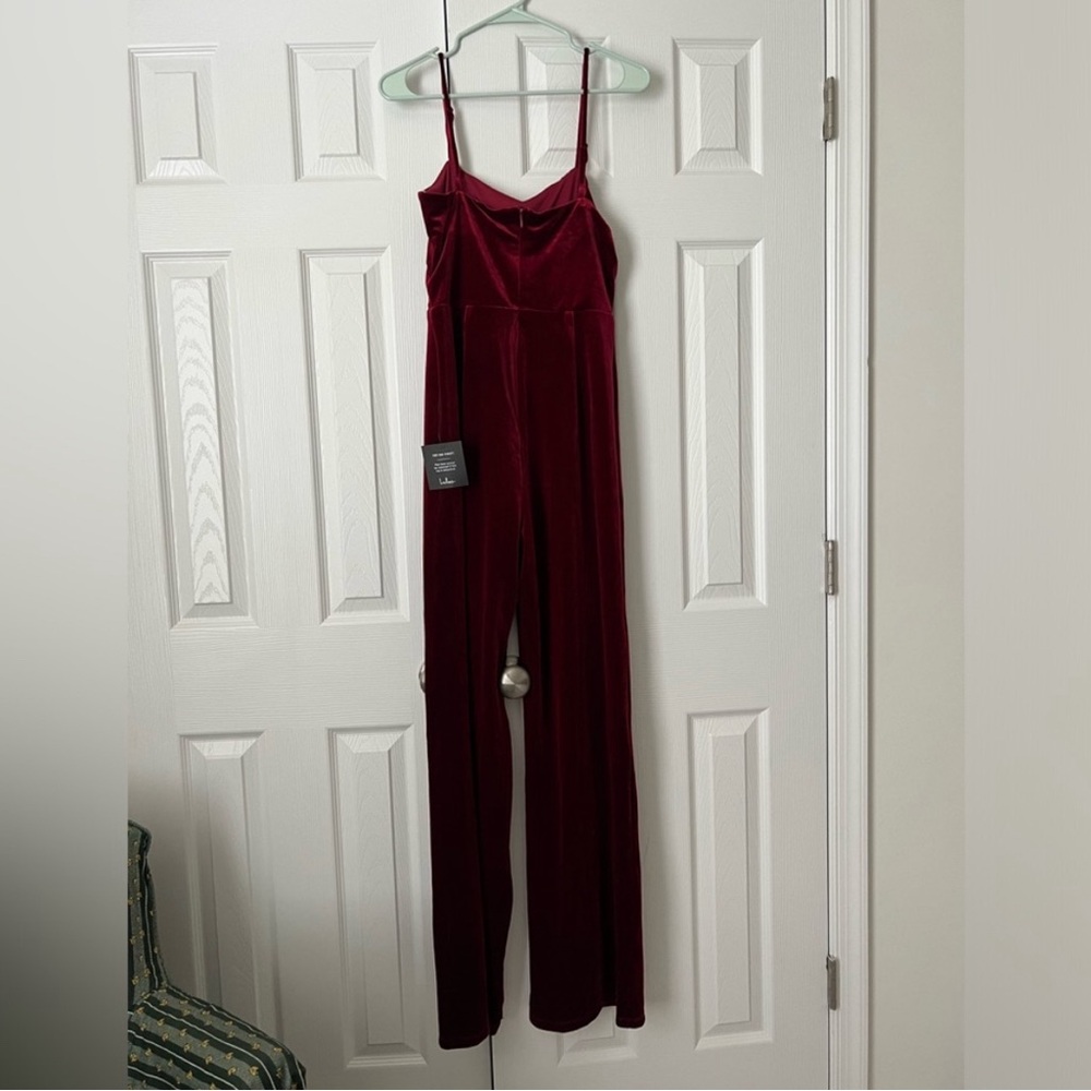 Lulu's - Red Velvet Wide-leg Jumpsuit - Size Small - Picture 5 of 8